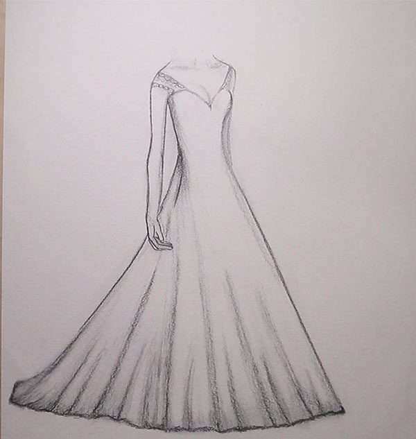 How To Draw A Long Dress Step By Step For Beginners | Pencil Drawing