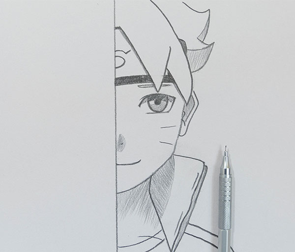 how to draw half face Boruto - how to draw 