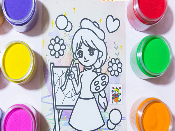 how to Coloring Girls Drawing with Colored Sand