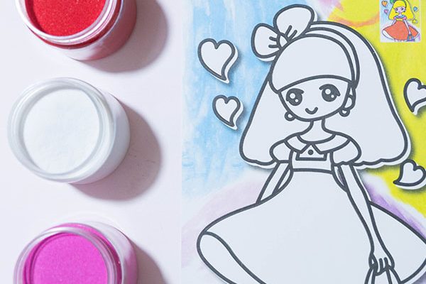 how to Coloring with colored sand for girls in long skirts