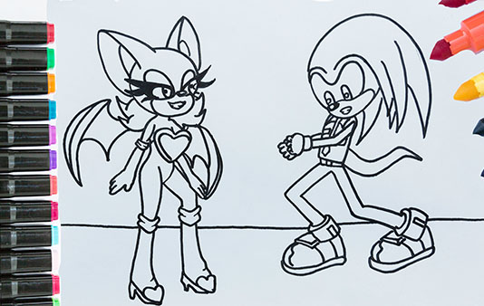 Knuckles the Echidna and Rouge the Bat coloring pages