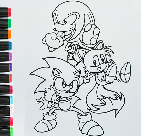 Sonic,Tails and Knuckles the Echidna Coloring Pages