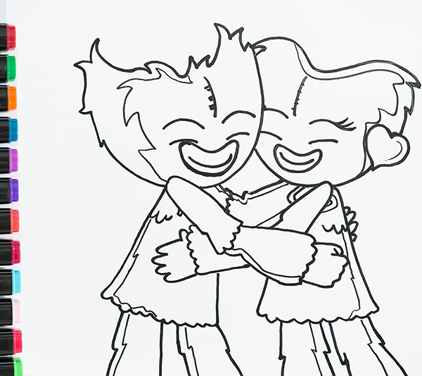 Huggy Wuggy and Kissy Missy love Coloring Pages