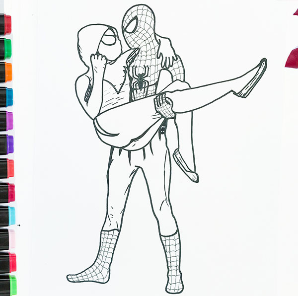 Spider-Man holding Gwen Stacy Coloring Pages