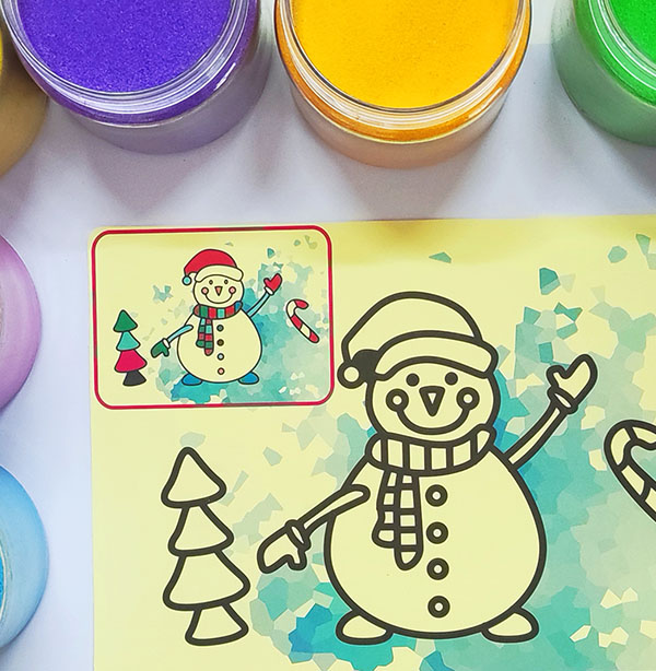 coloring sand painting snowman