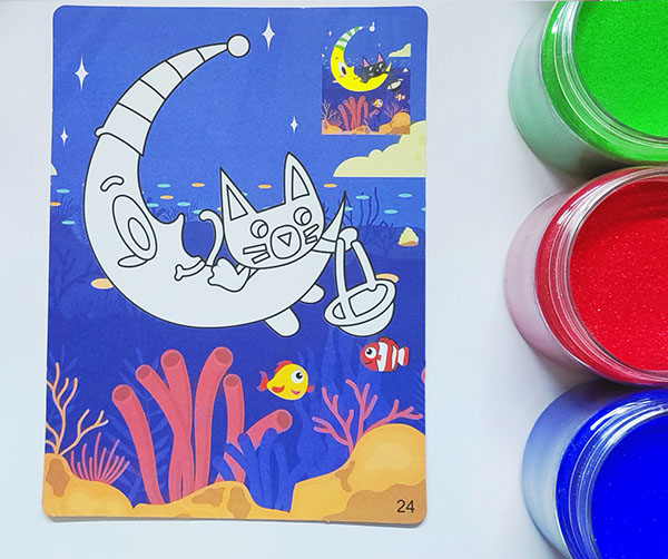 cat sand painting on the moon