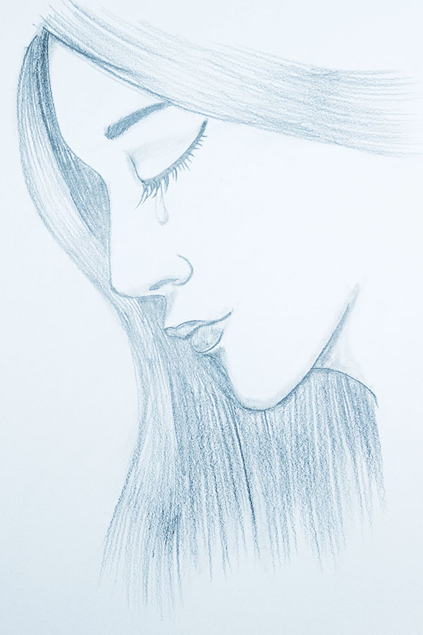 crying girl drawing