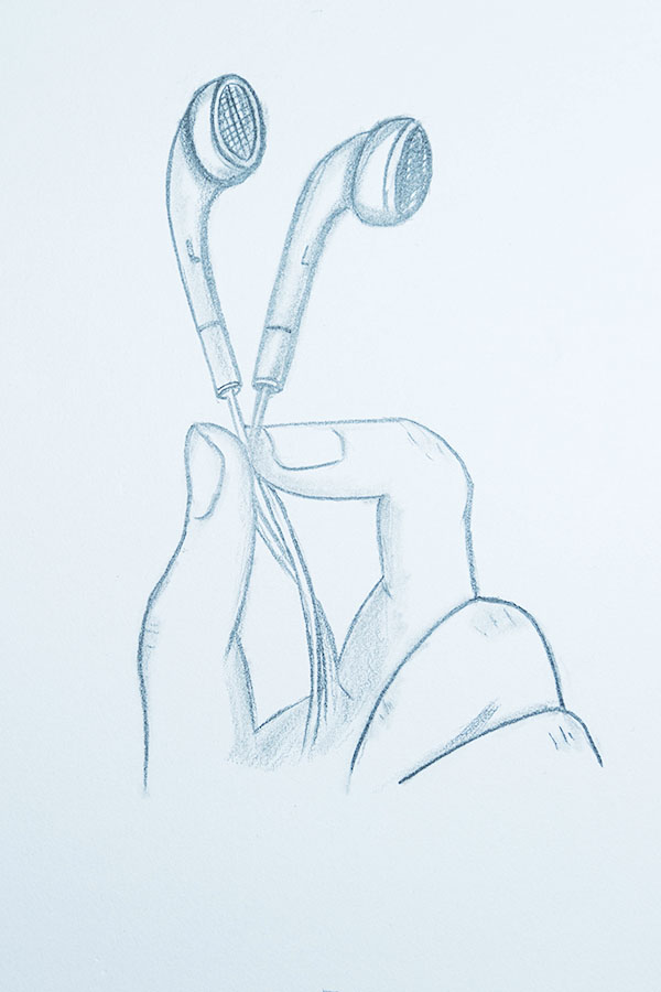 hand holding earphone drawing